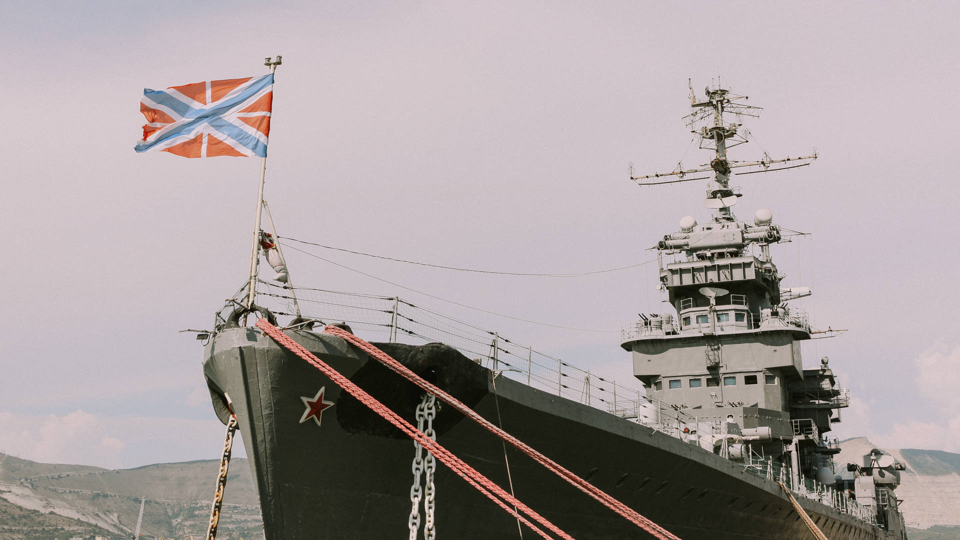 Warship With Union Jack Flag