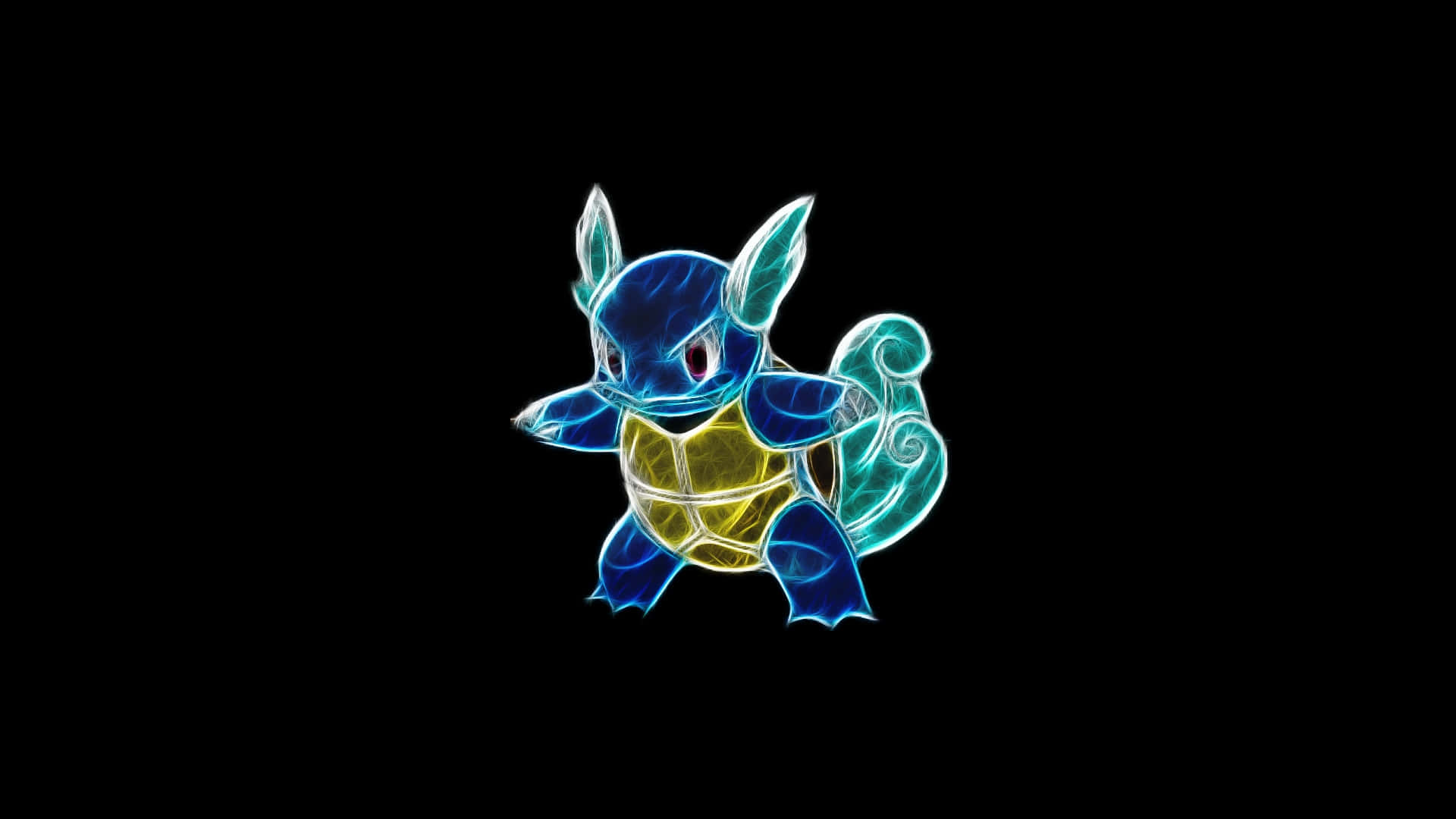 Wartortle Drawn In Glowing Outlines Background