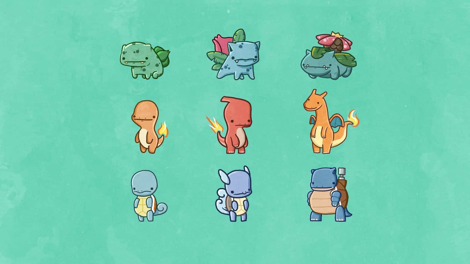 Wartortle With Charmander And Bulbasaur Evolution Line