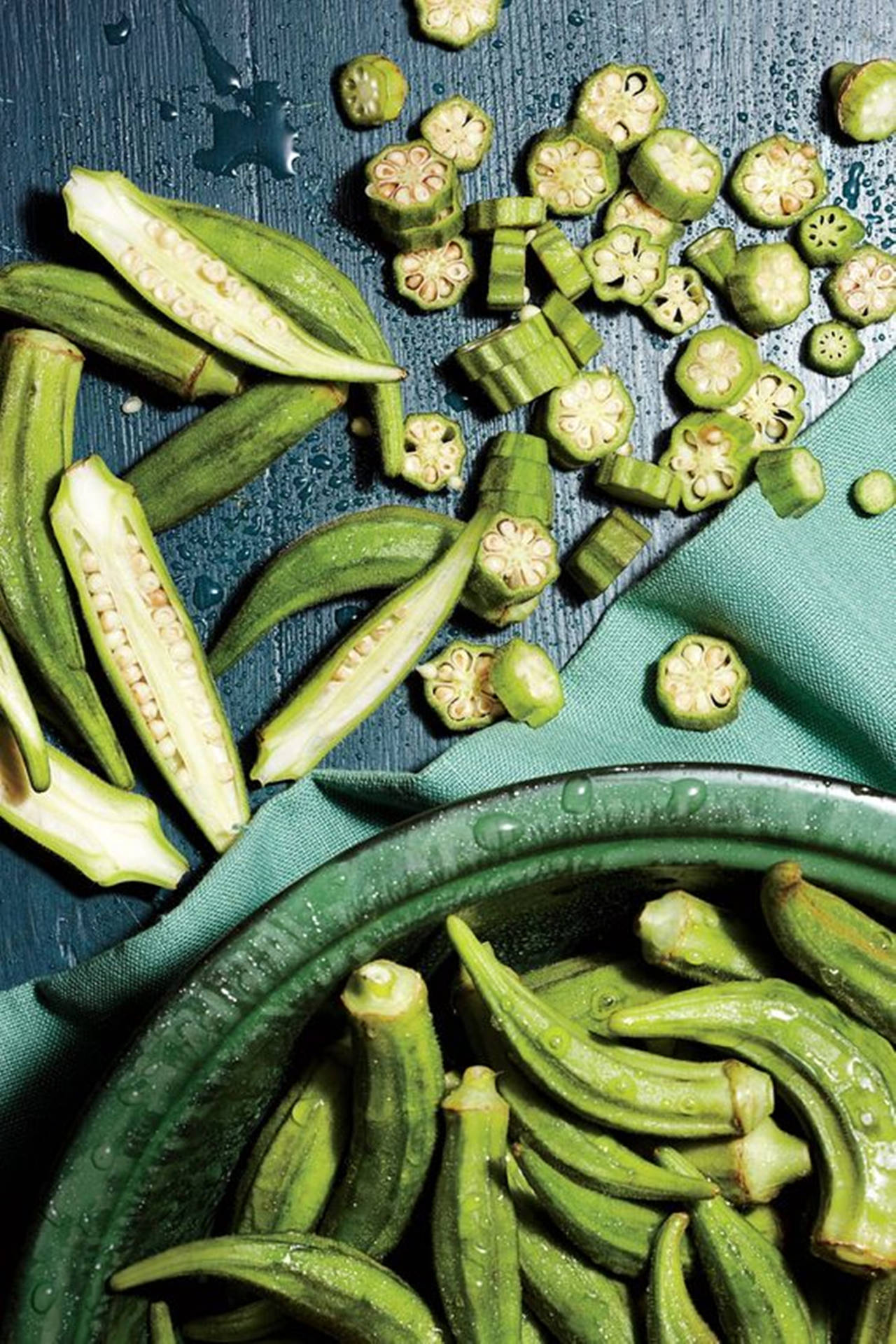 Washed Okra In Table Background