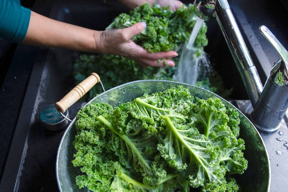 Washing Kale Vegetables Background