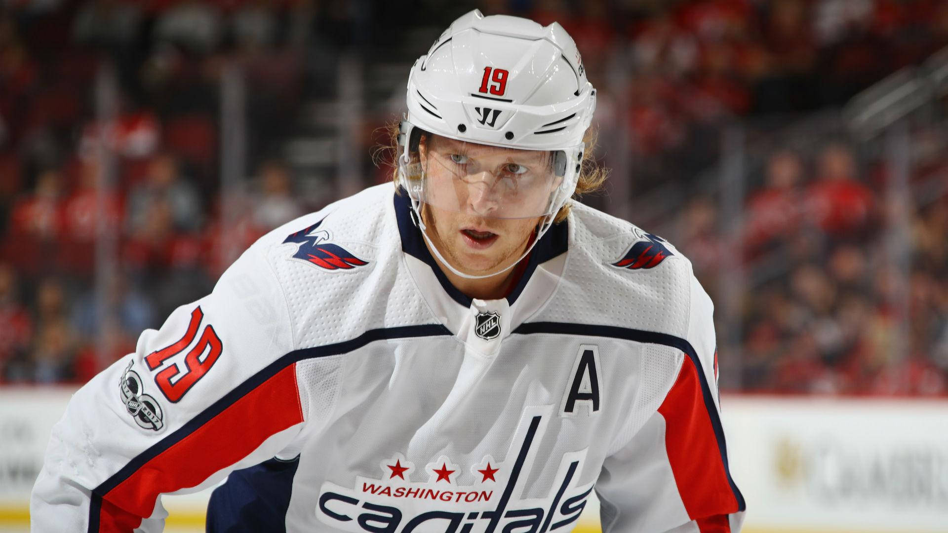 Washington Capital's Nicklas Backstrom In Action Against Carolina Hurricanes Background