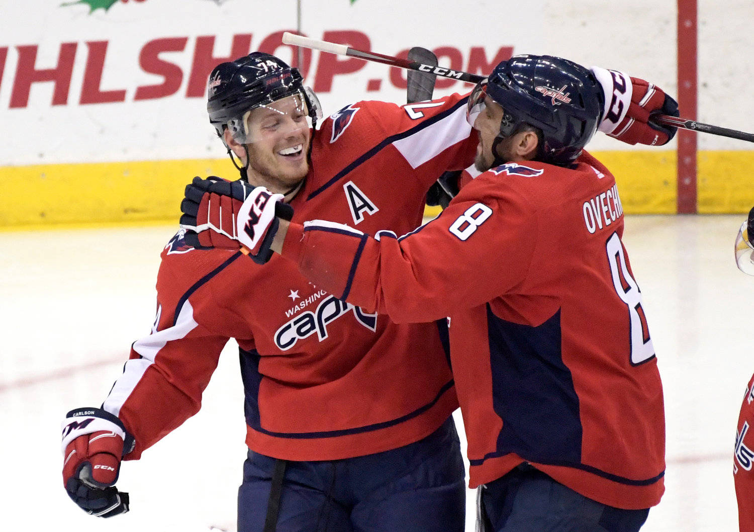 Washington Capitals Alexander Ovechkin Hugging John Carlson Background