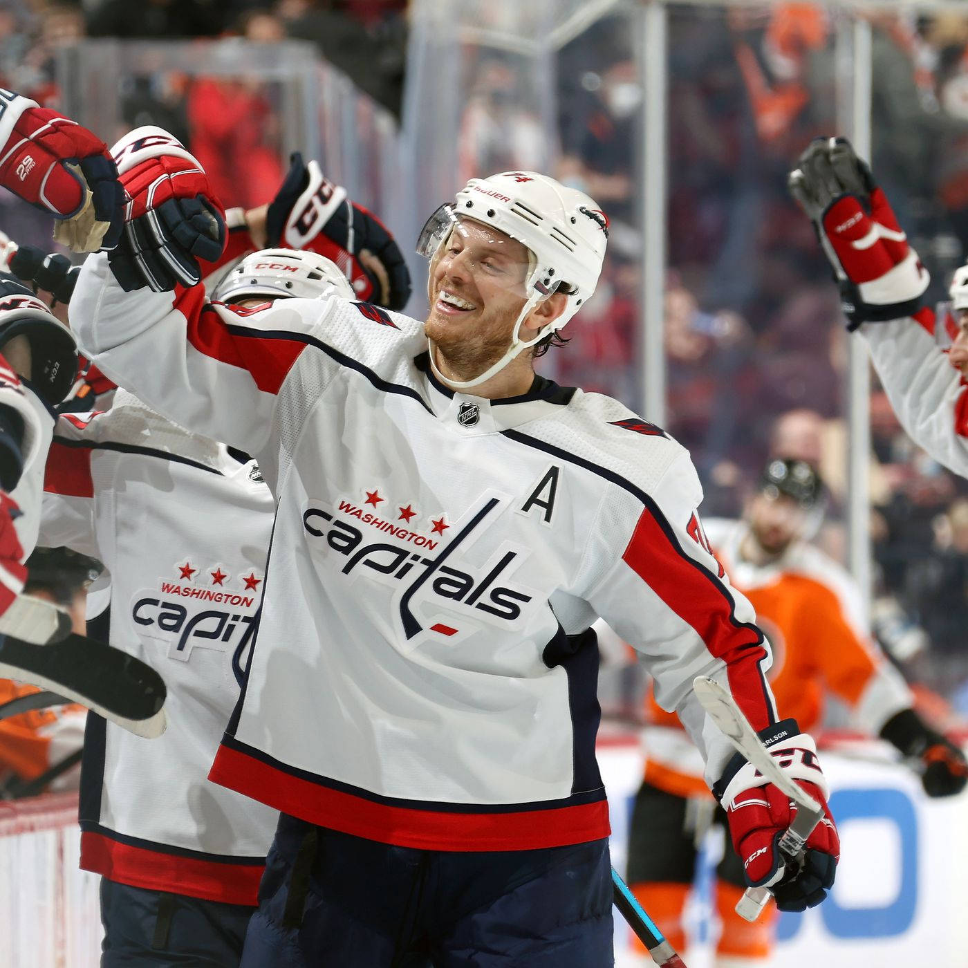 Washington Capitals John Carlson Fist Bump With Teammate