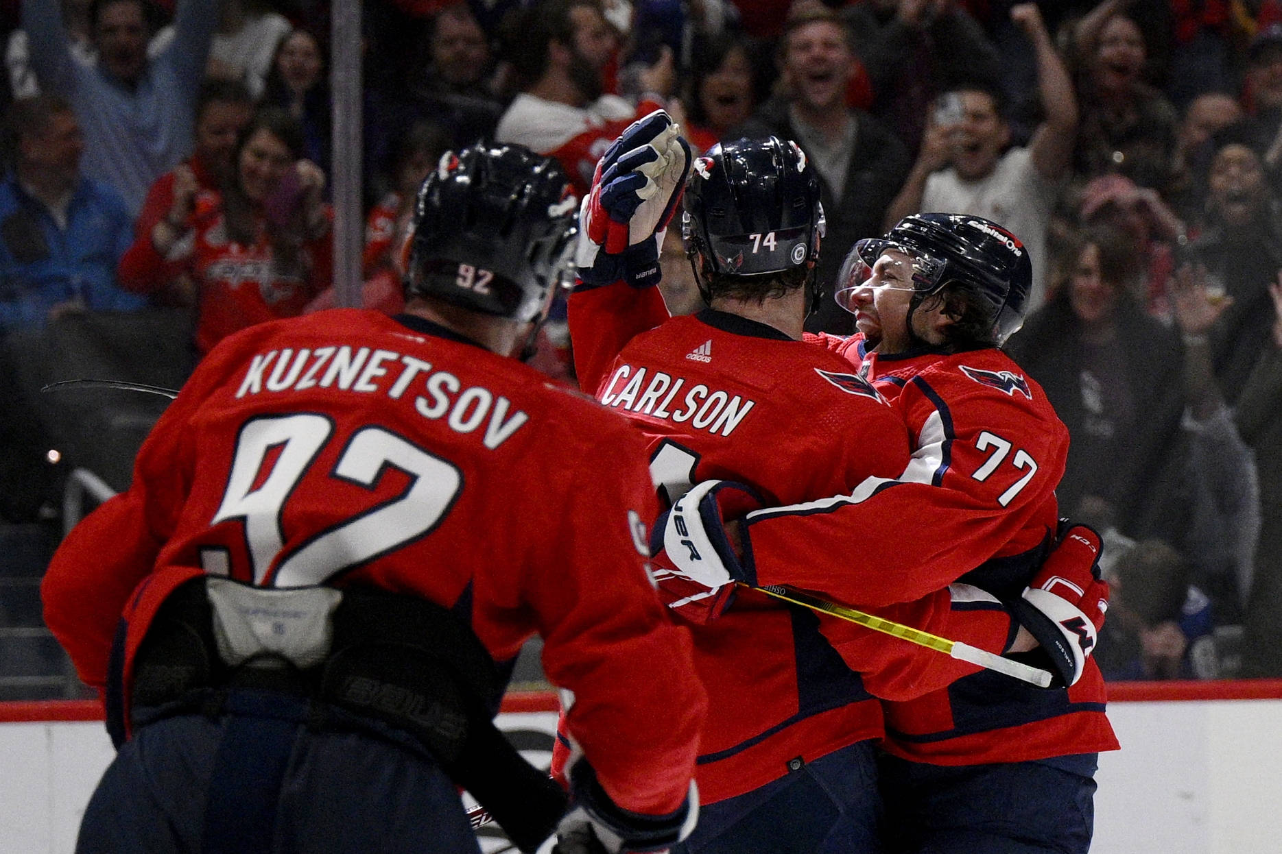 Washington Capitals' Stars, John Carlson And Tj Oshie, In Celebratory Moment Background