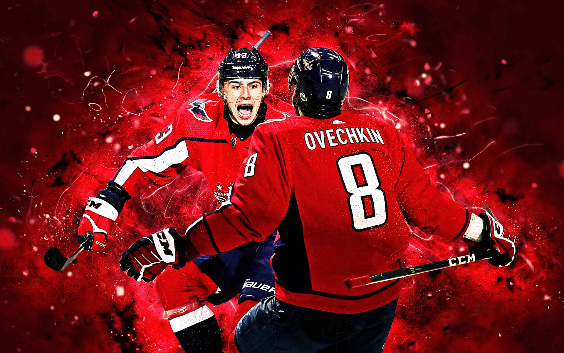 Washington Capitals Stars Vrana And Ovechkin In Action Background