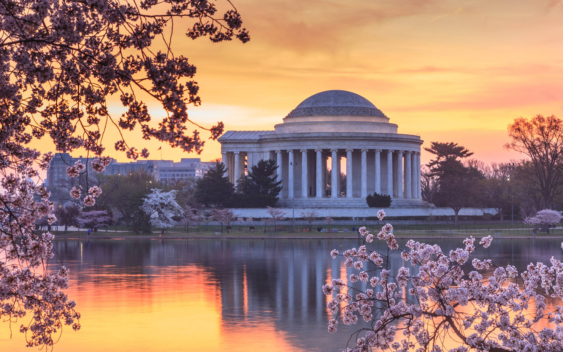 Washington Jefferson Memorial Sunset Background