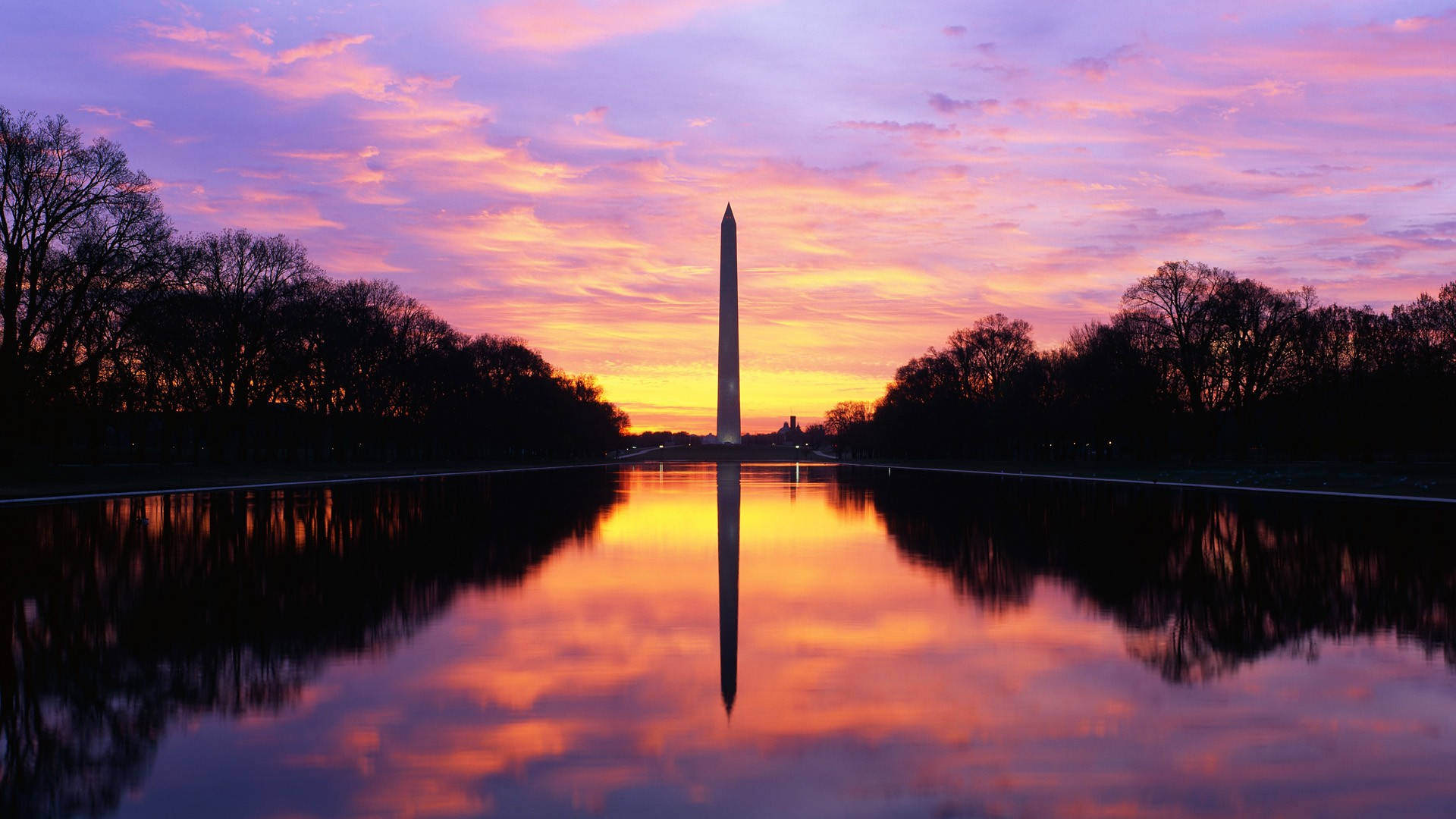 Washington Monument Pool Sunset Background