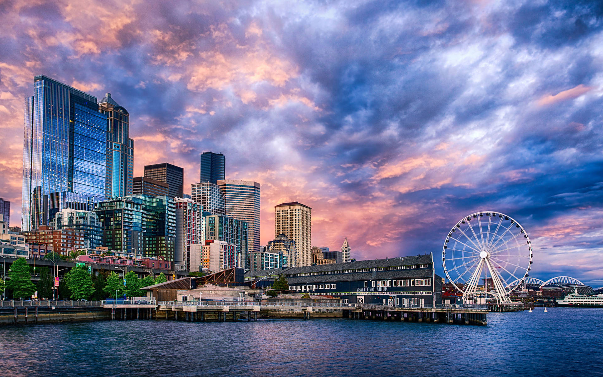 Washington Seattle Bay Sunset Background