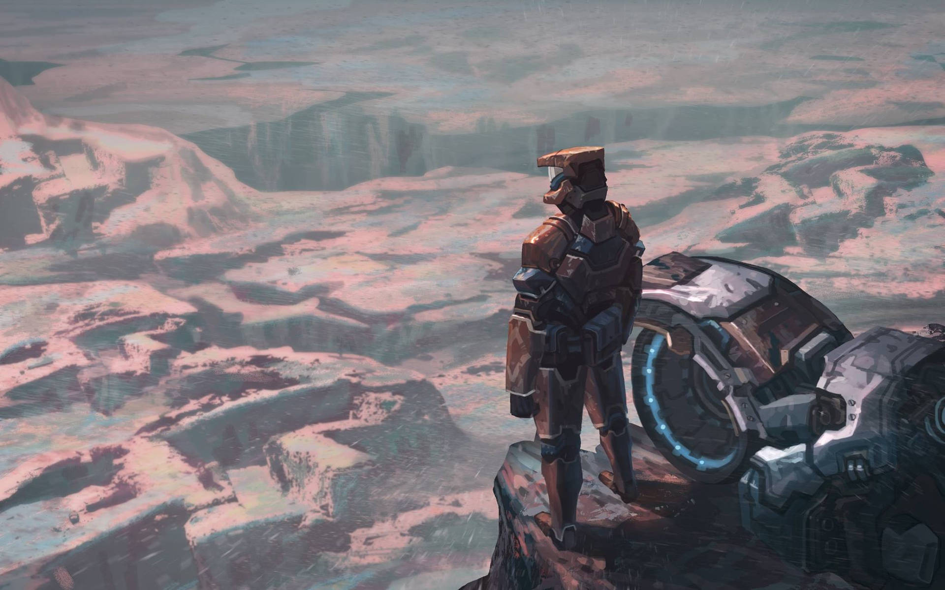 Wasteland Soldier In Mountain Cliff Background