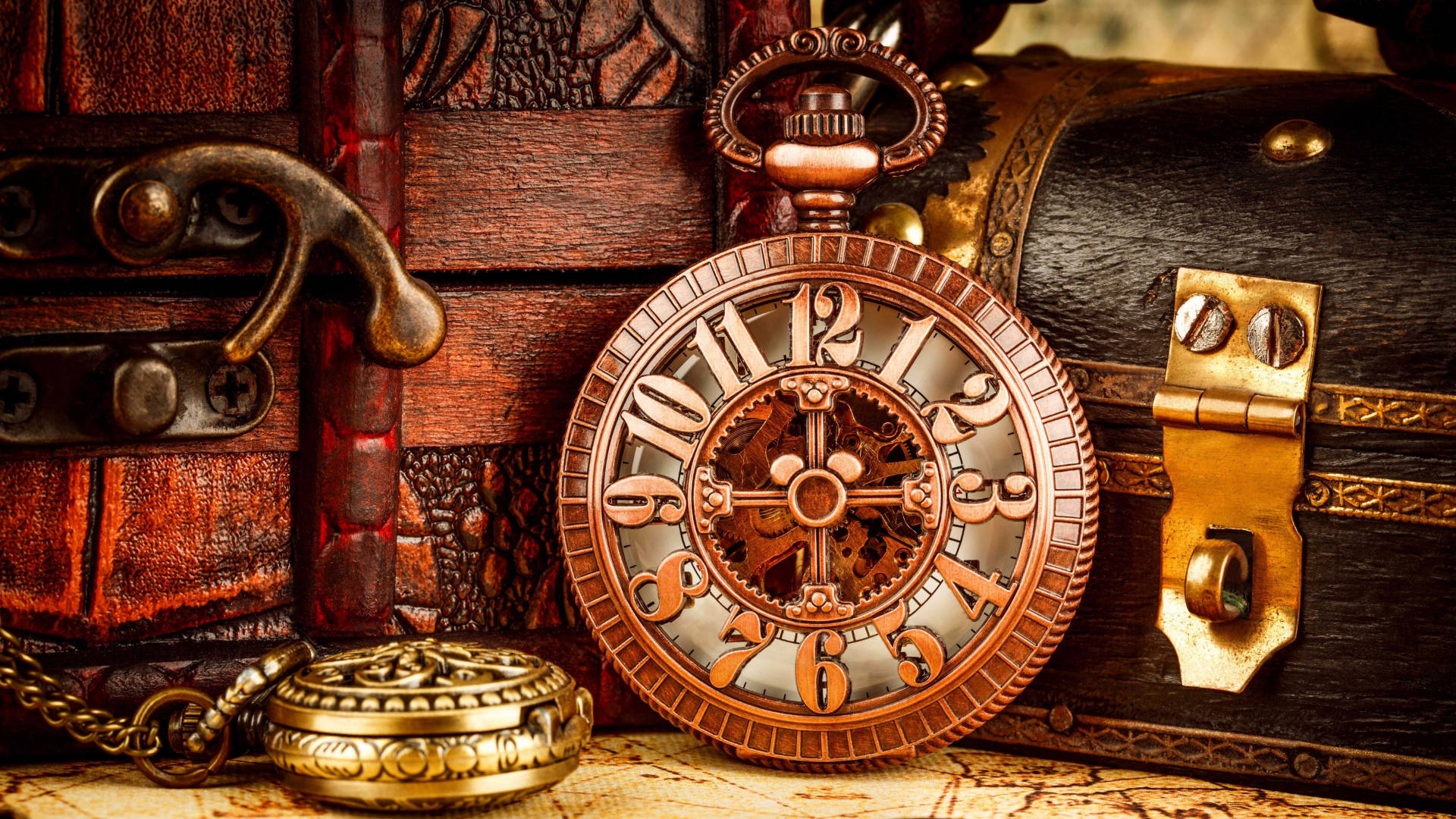 Watch Beside Vintage Ornaments Tiempo Background Background