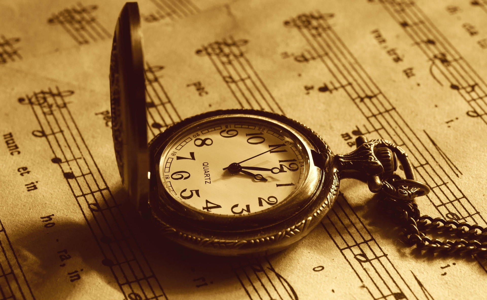 Watch On Music Notes Sheet Tiempo Background Background