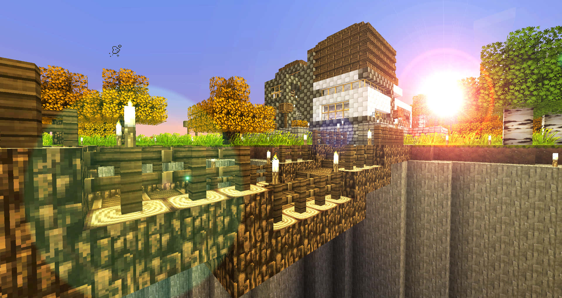 Watch The Legendary Sunset Glow In The Mysterious World Of Minecraft Background