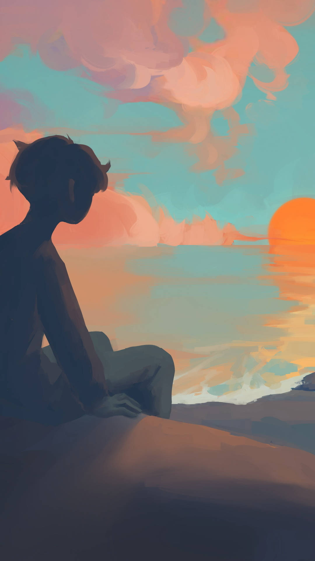 Watching The Sunset Alone Boy Anime Background