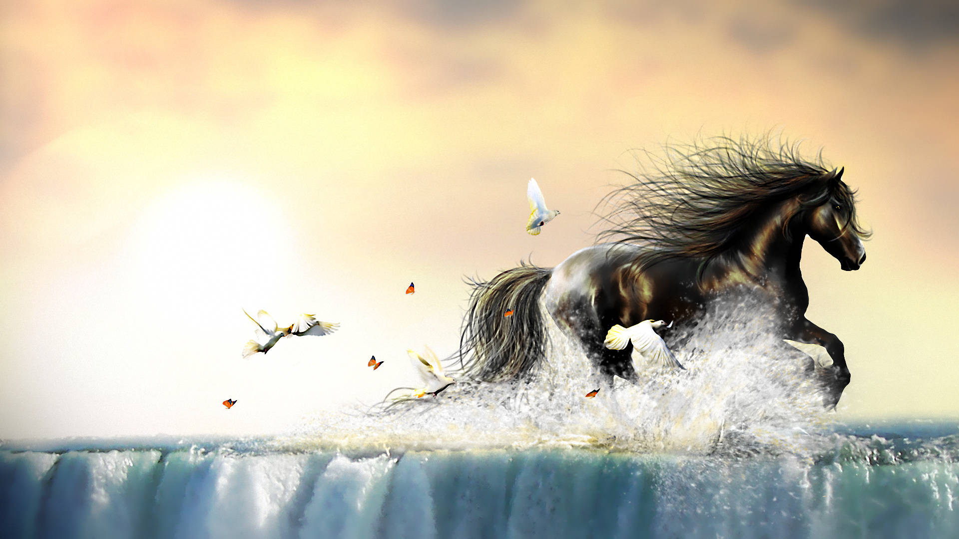 Water Hd Horse Background