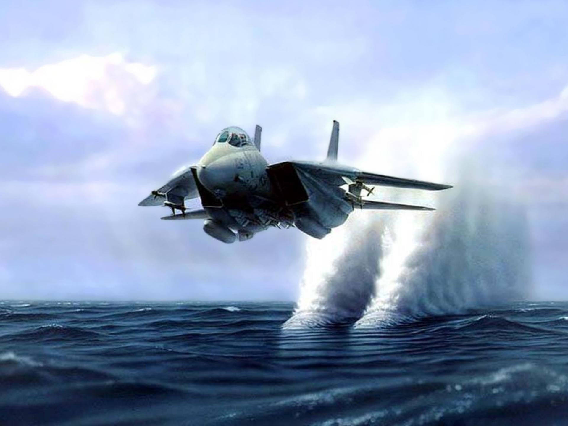 Water Splash After Military Aircraft Desktop Background