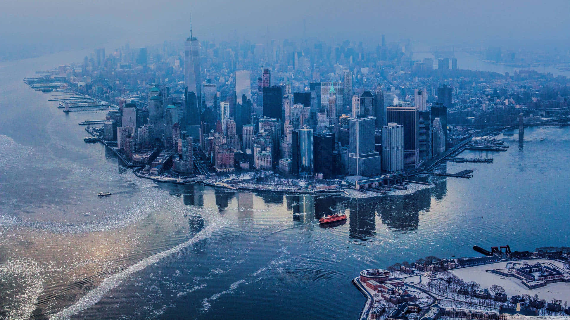 Water Surrounded New York City Landscape Background