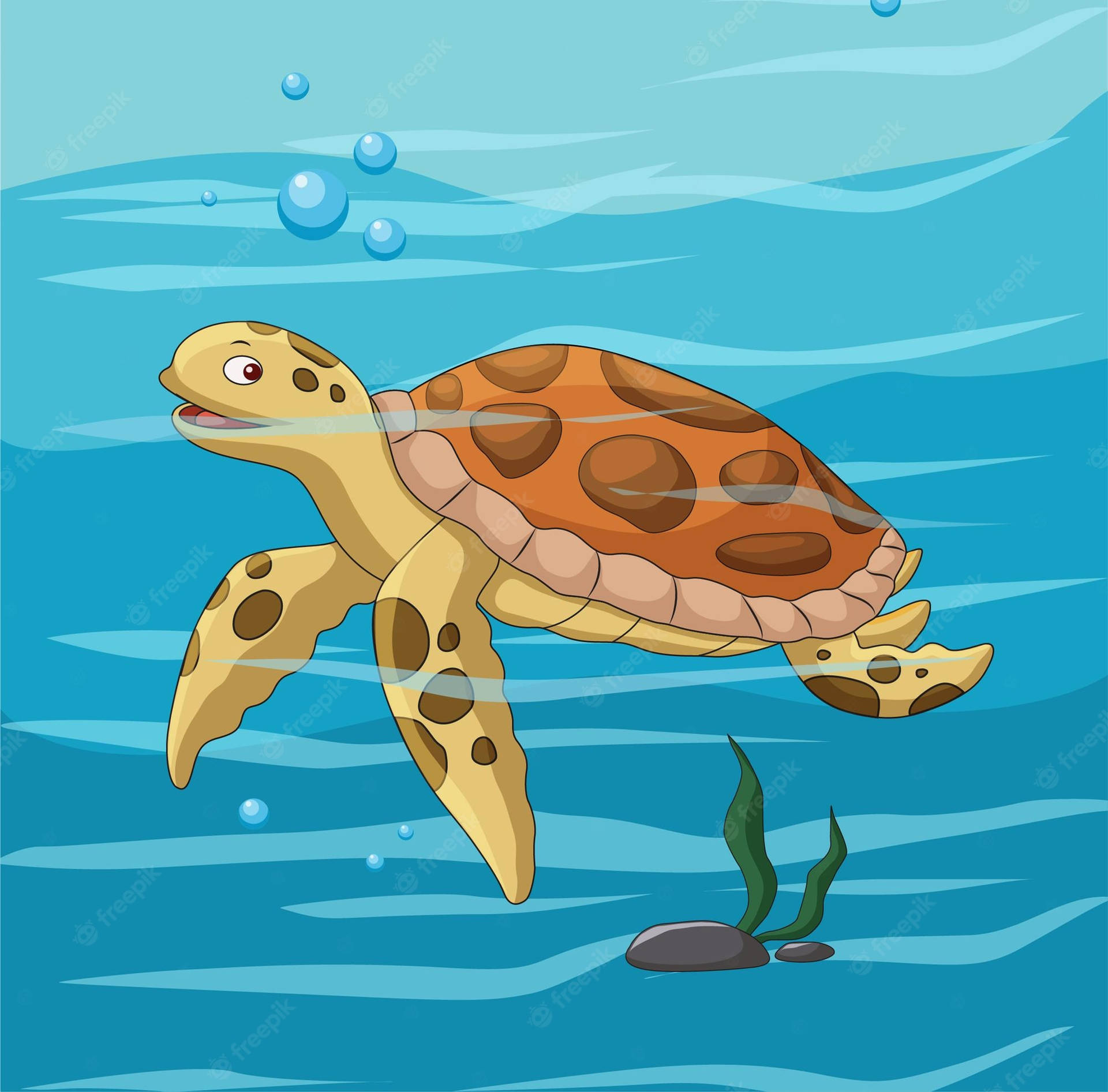 Water Turtle Ocean Swimming Cartoon Art Background