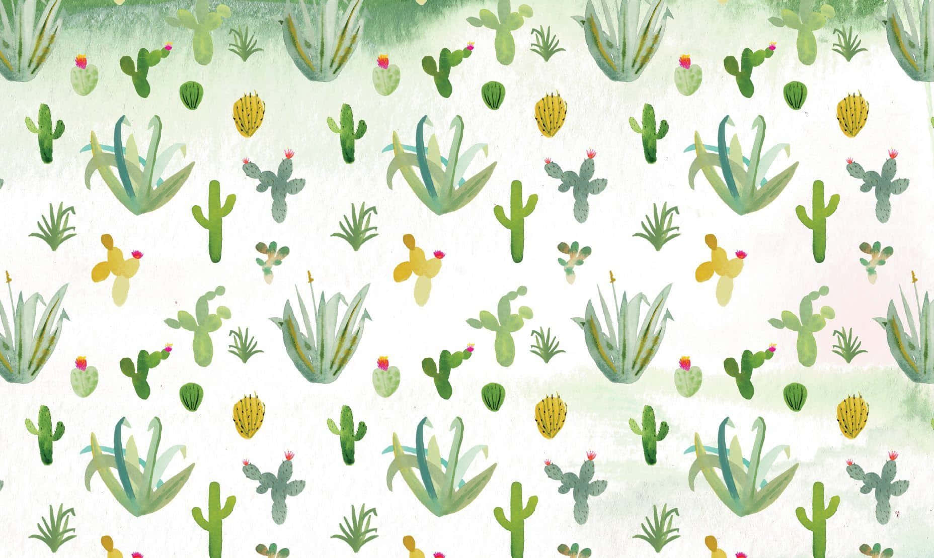 Watercolor Cactus Pattern Desktop Wallpaper Background