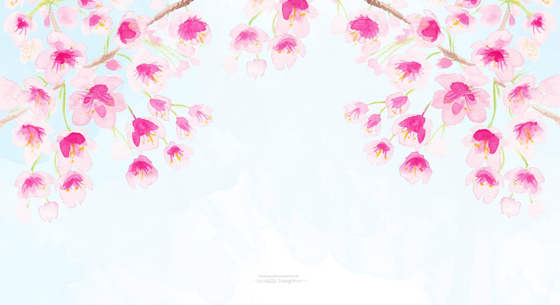 Watercolor Cherry Blossoms Background