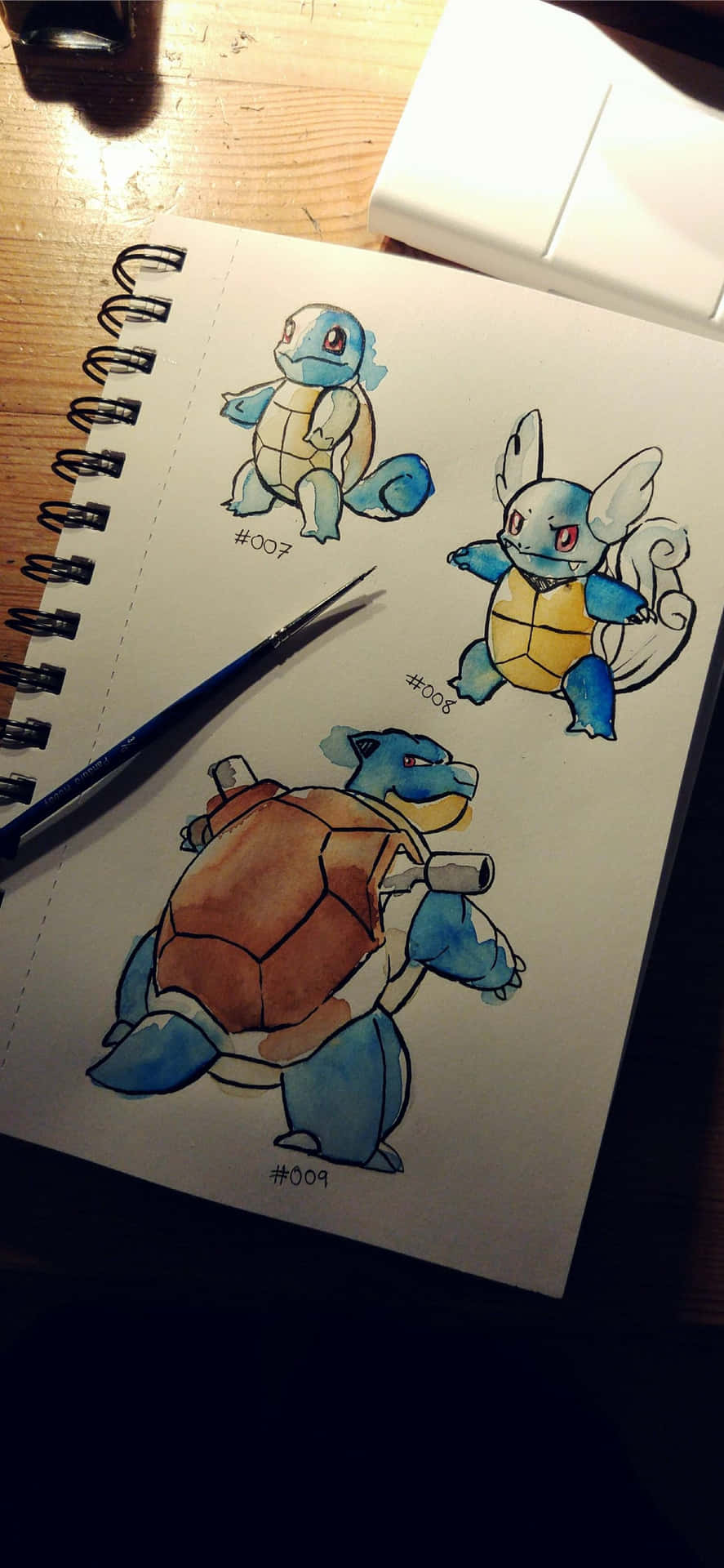 Watercolor Drawings Of Squirtle, Wartortle, And Blastoise