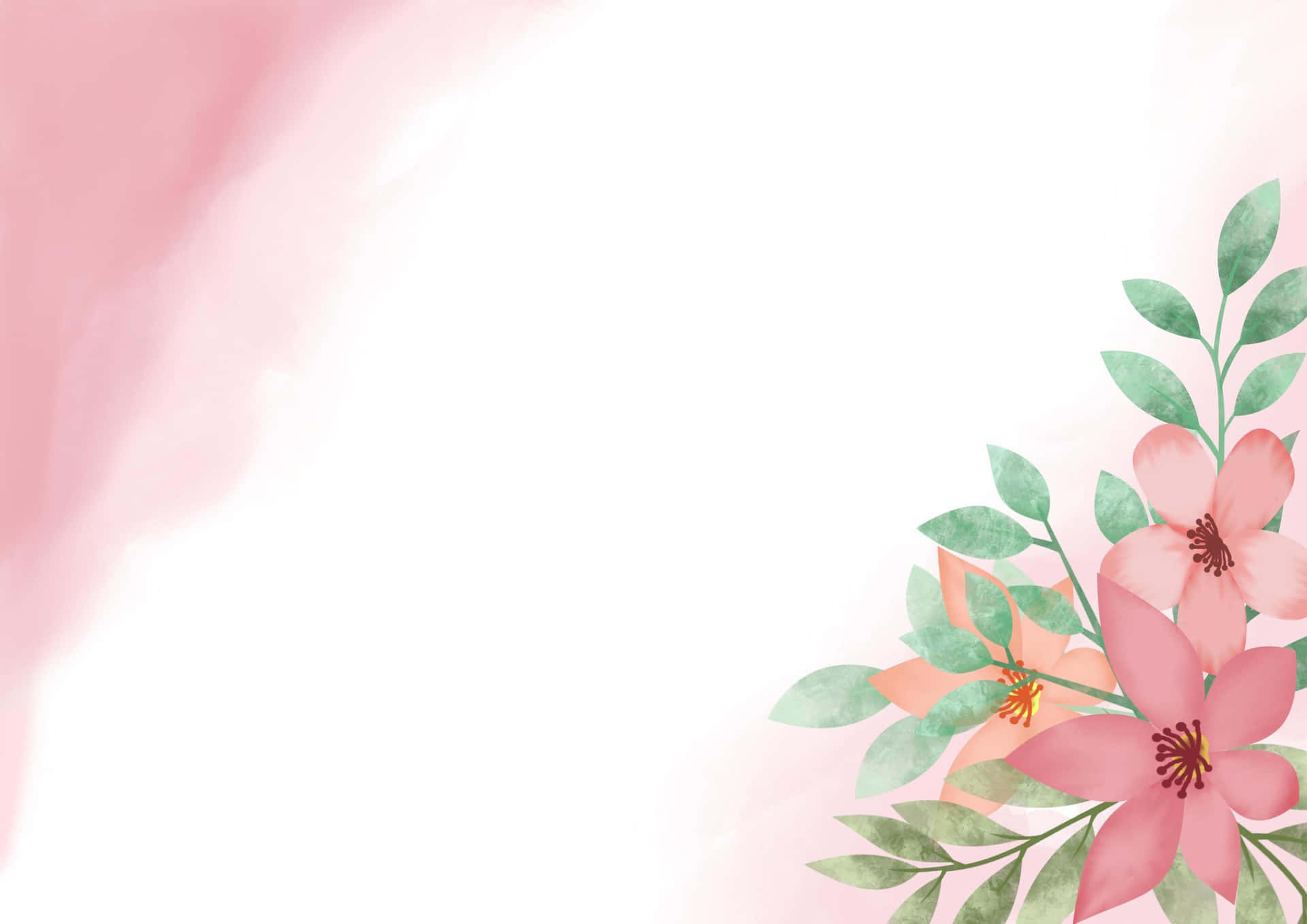 Watercolor Floral Border With Pink Smoke Background