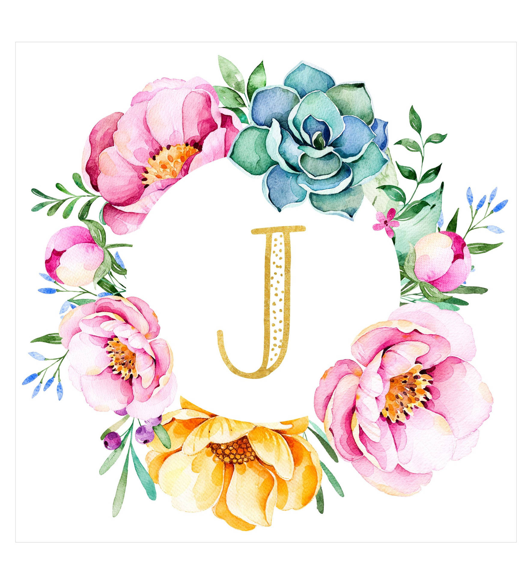 Watercolor Floral Letter J Background