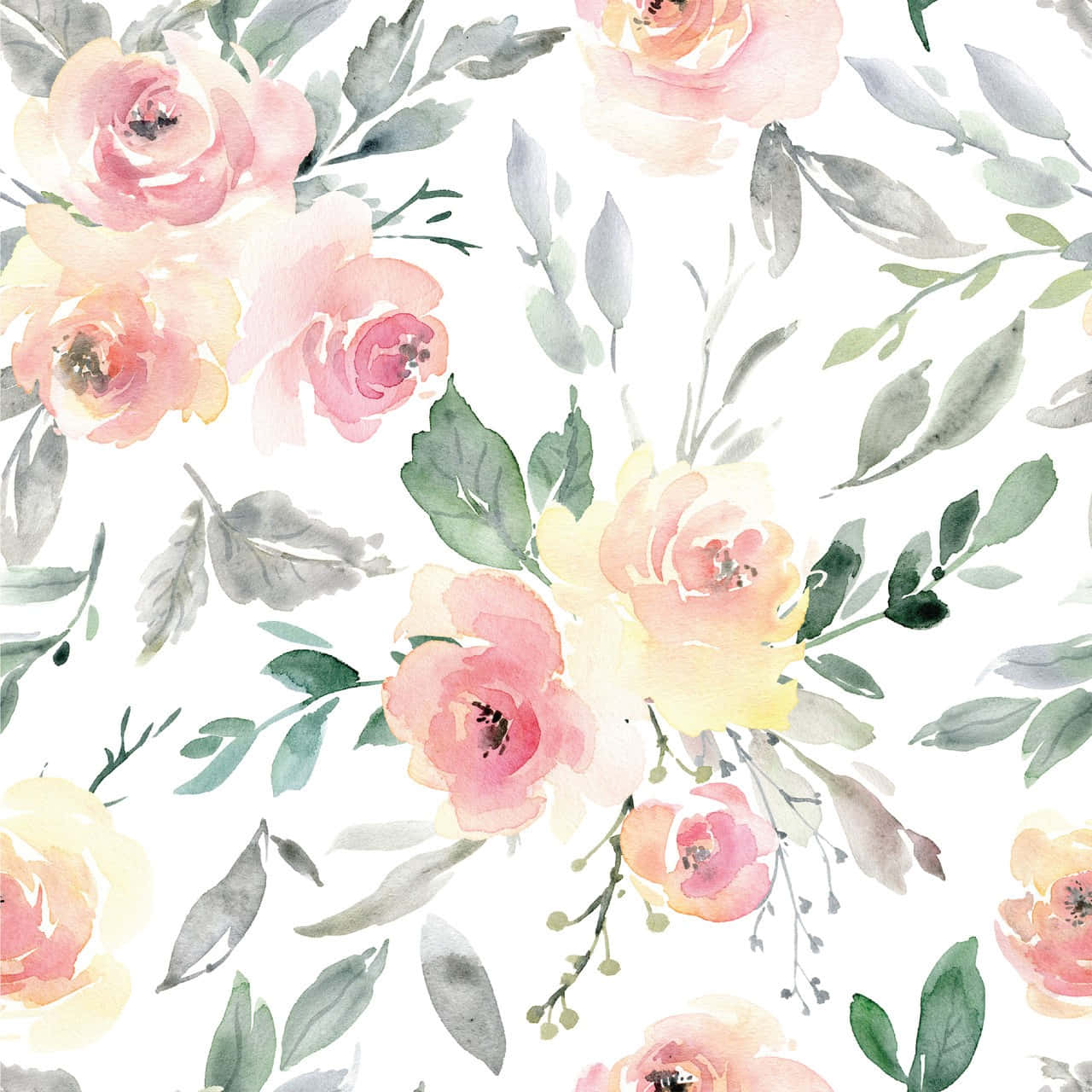 Watercolor Floral Pattern Blush Pink Roses Background
