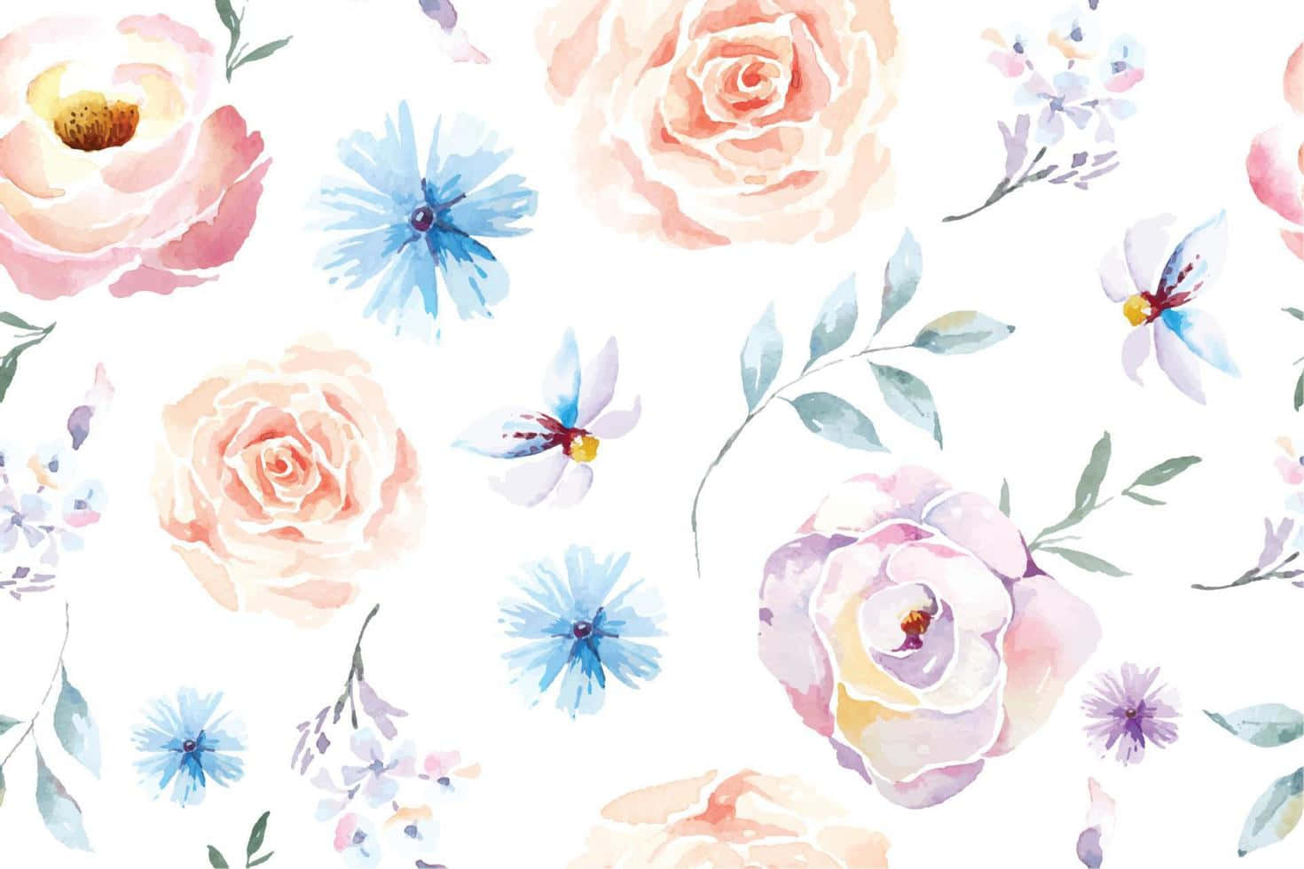 Watercolor Floral Pattern With Blue And Pink Flowers Background