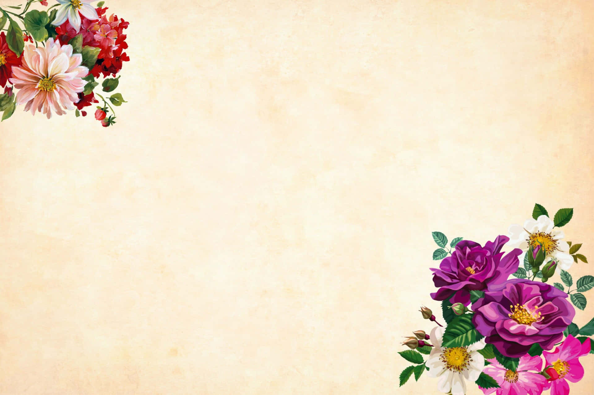 Watercolor Floral Violets And Daisies Background