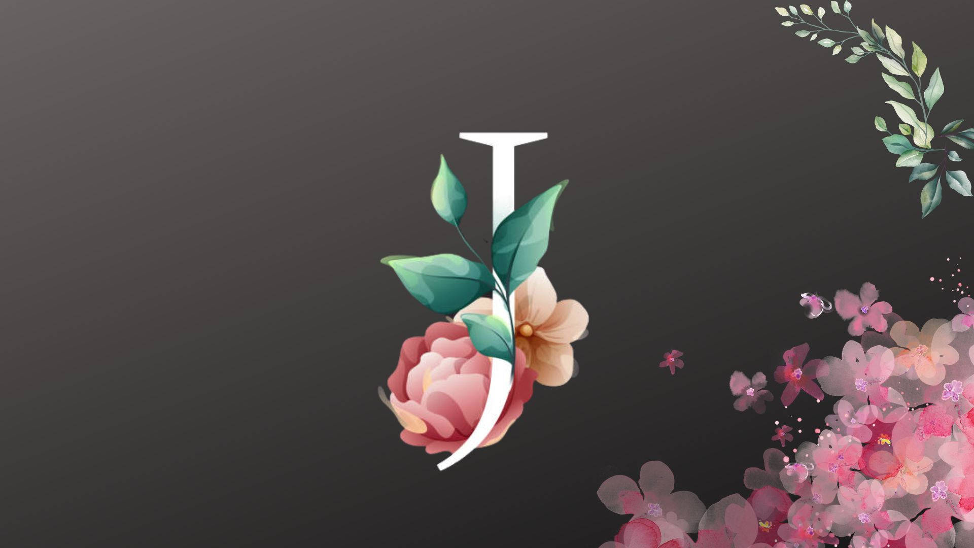 Watercolor Flowers And Letter J Background