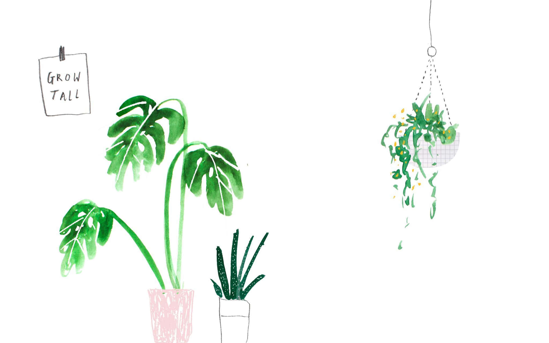 Watercolor Green Plants Nice Desktop Background