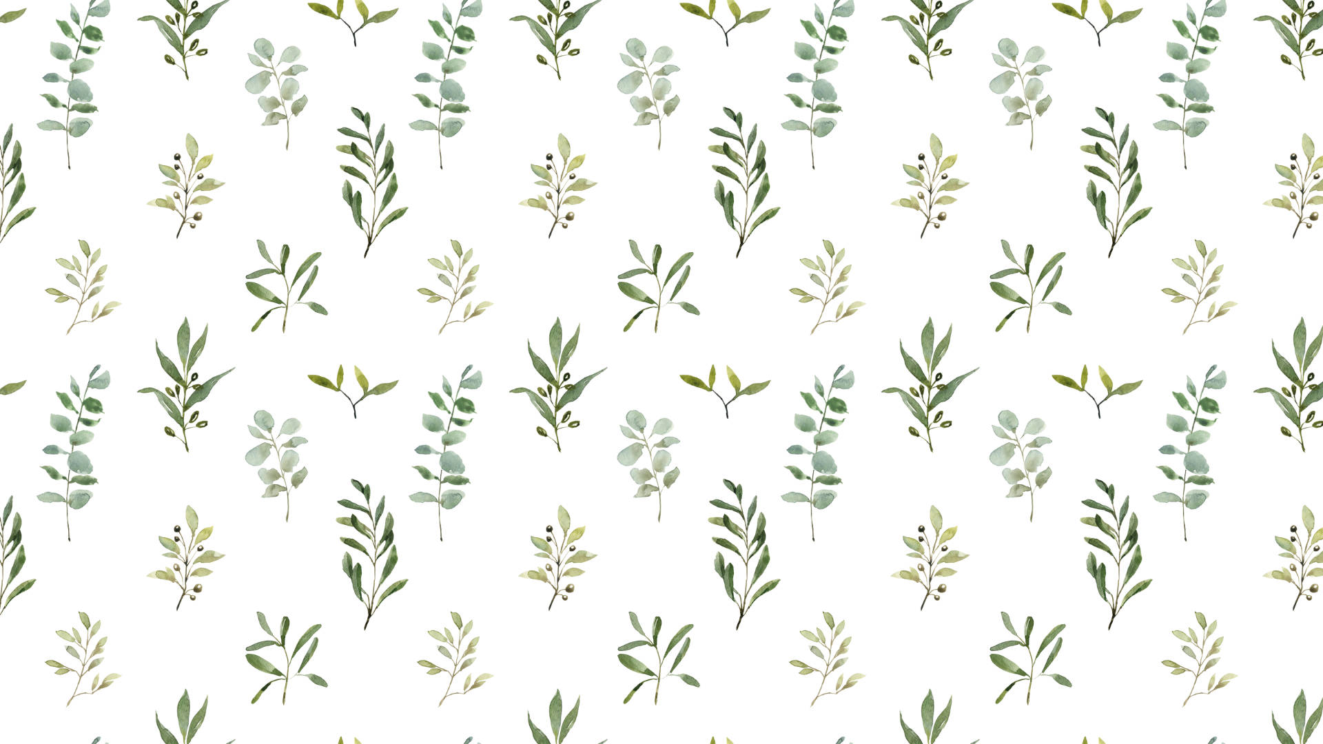 Watercolor Leaves Patterns Green And White Aesthetic