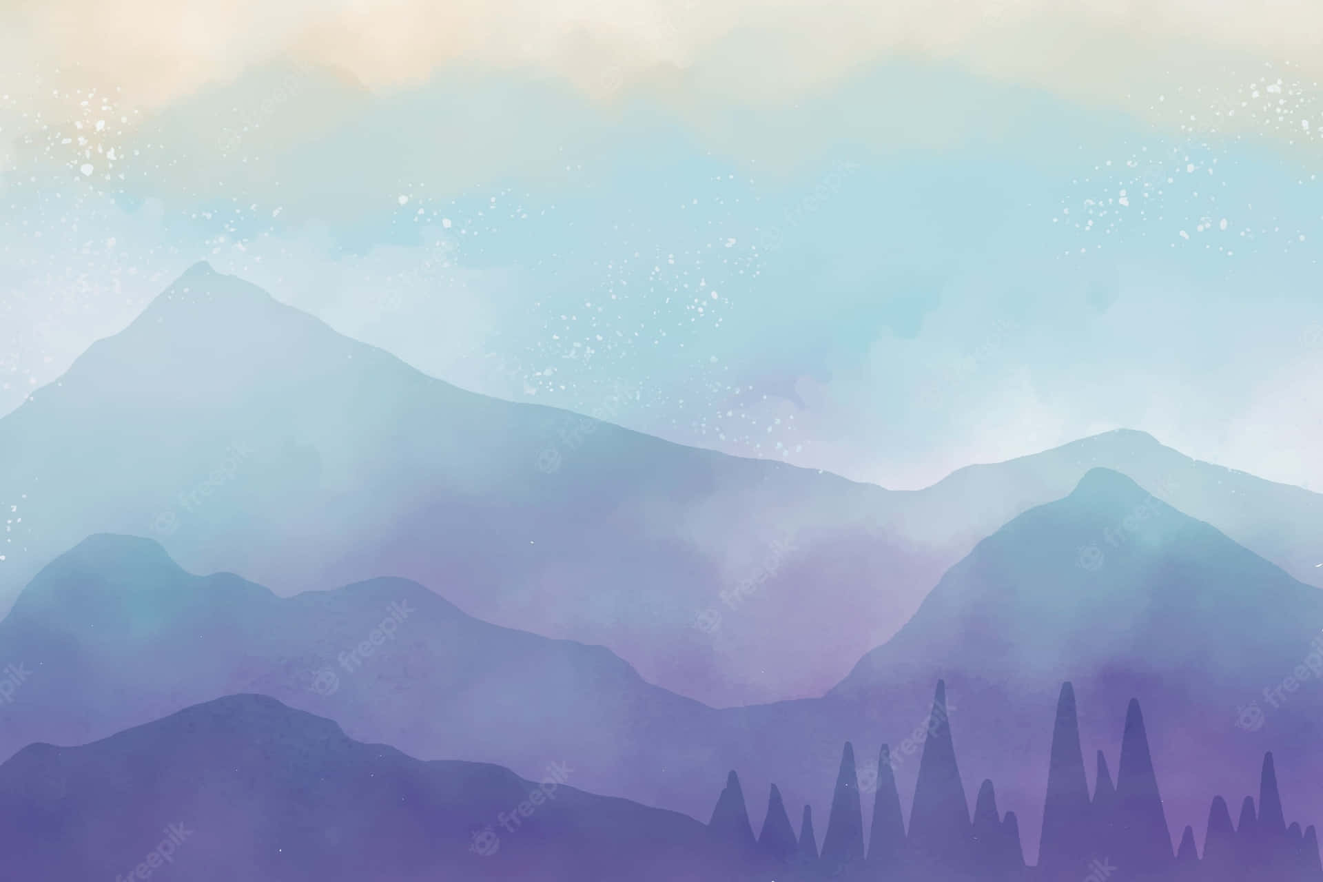 Watercolor Mountains And Trees Background Background