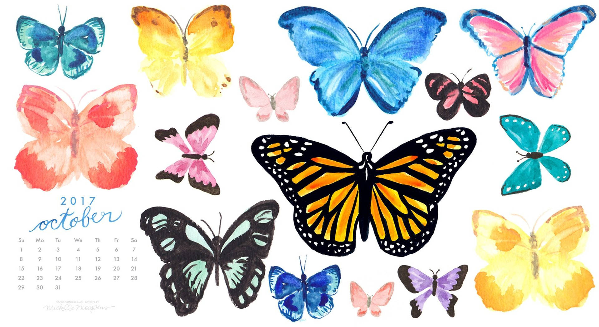 Watercolor October Butterflies Background