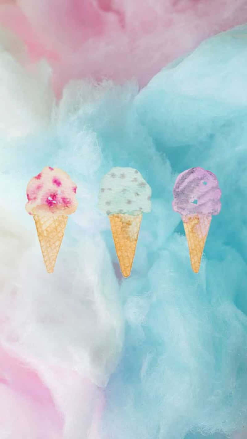 Watercolor Of Three Cute Ice Creams