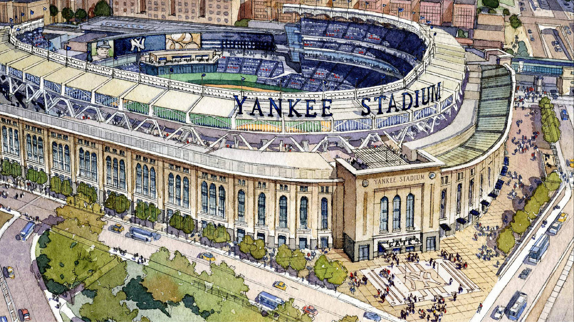 Watercolor Painting Of Yankee Stadium Background