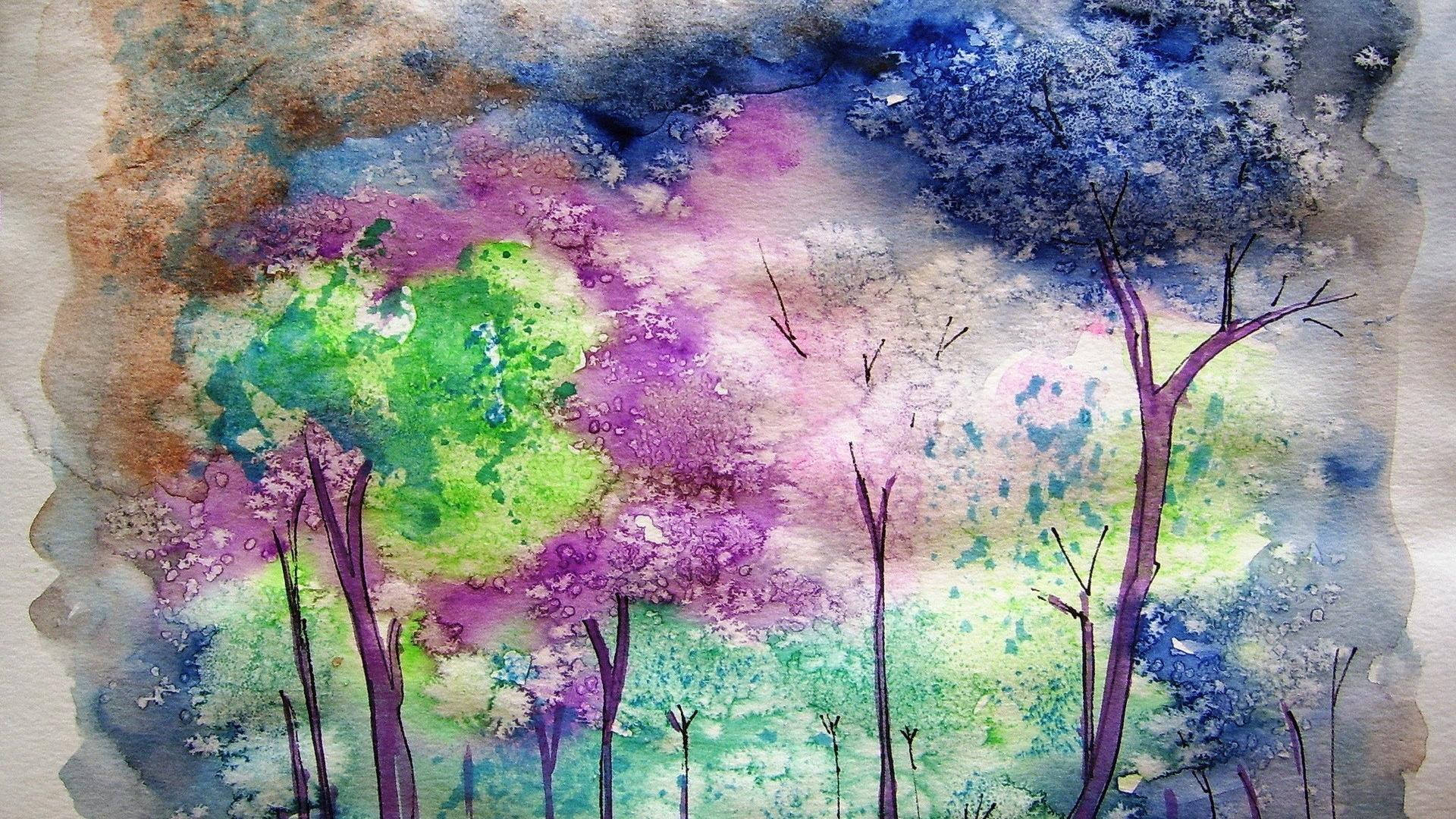 Watercolor Painting Trees Background