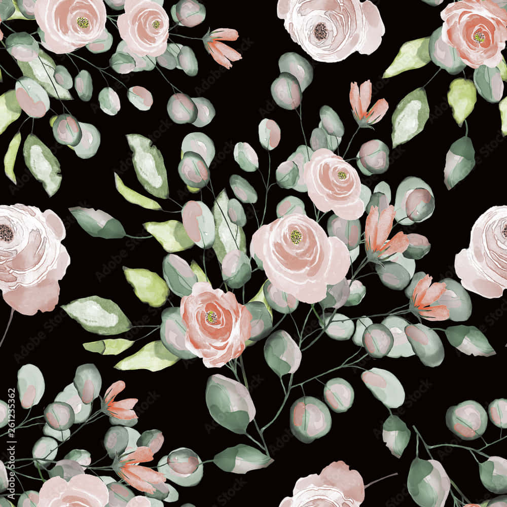 Watercolor Rose Black And Pink Flower Background