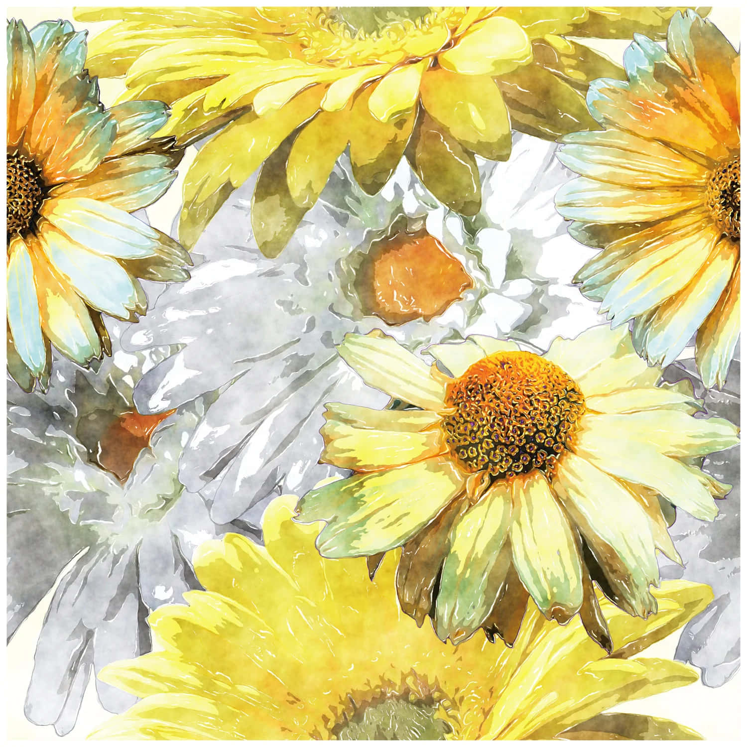 Watercolor Sunflowers Artwork Background