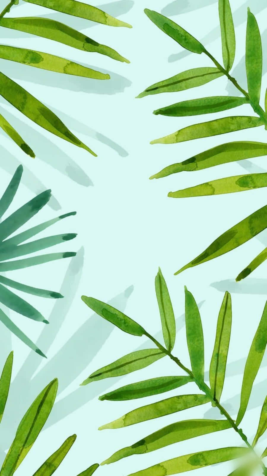 Watercolor Tropical Leaves On A Blue Background Background