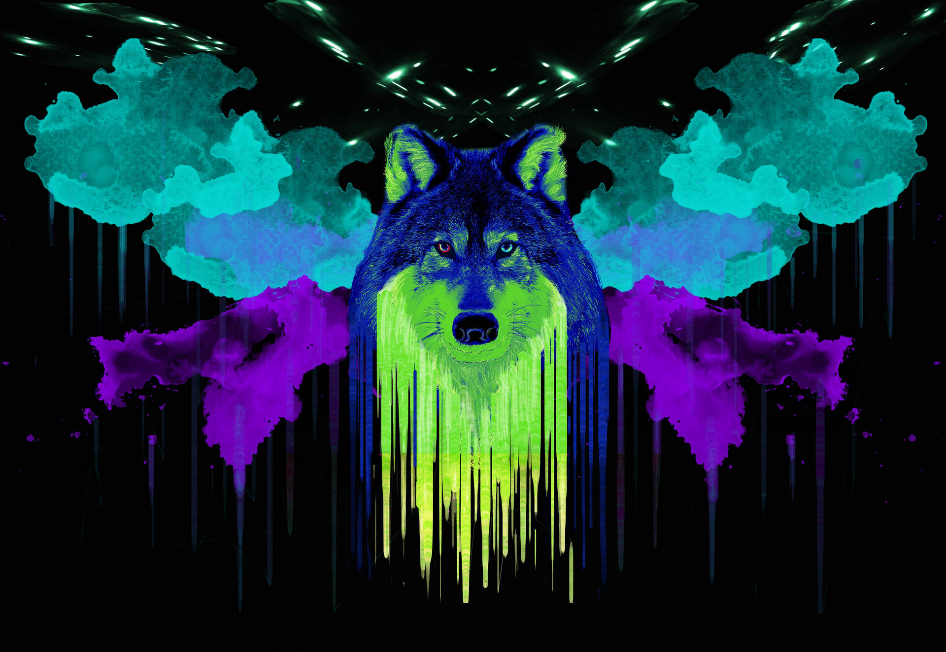 Watercolor Wolf Black Art Background