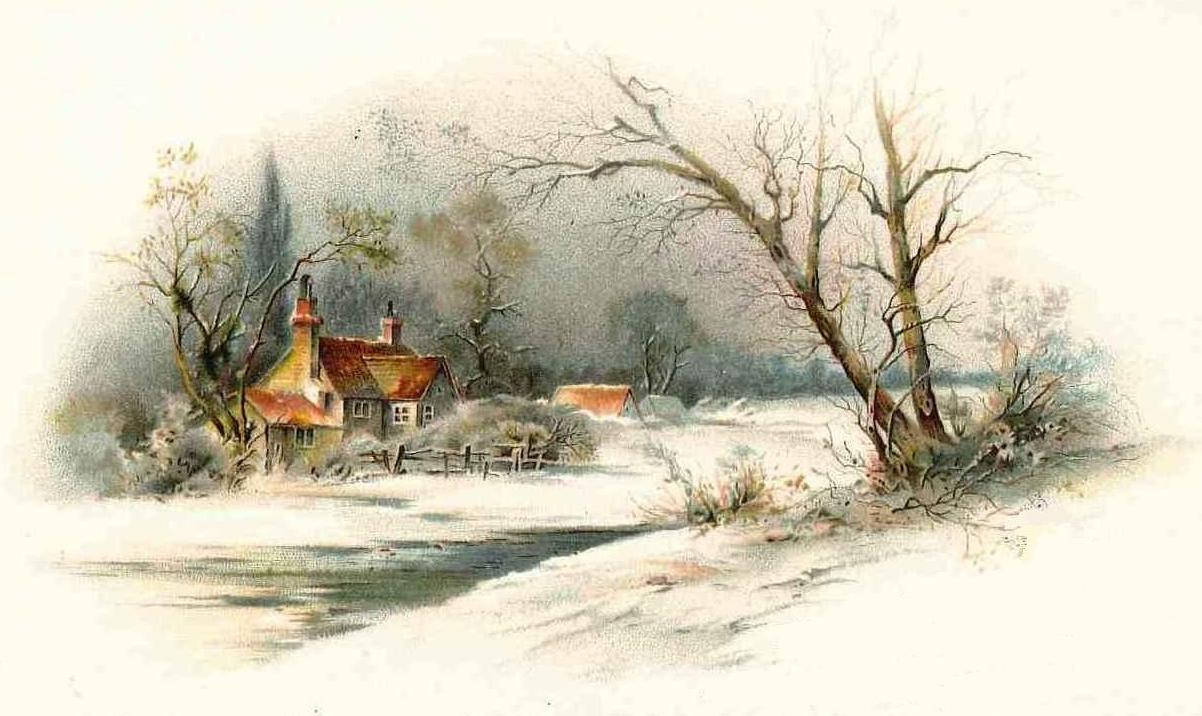 Watercolour Art Winter Landscape Background