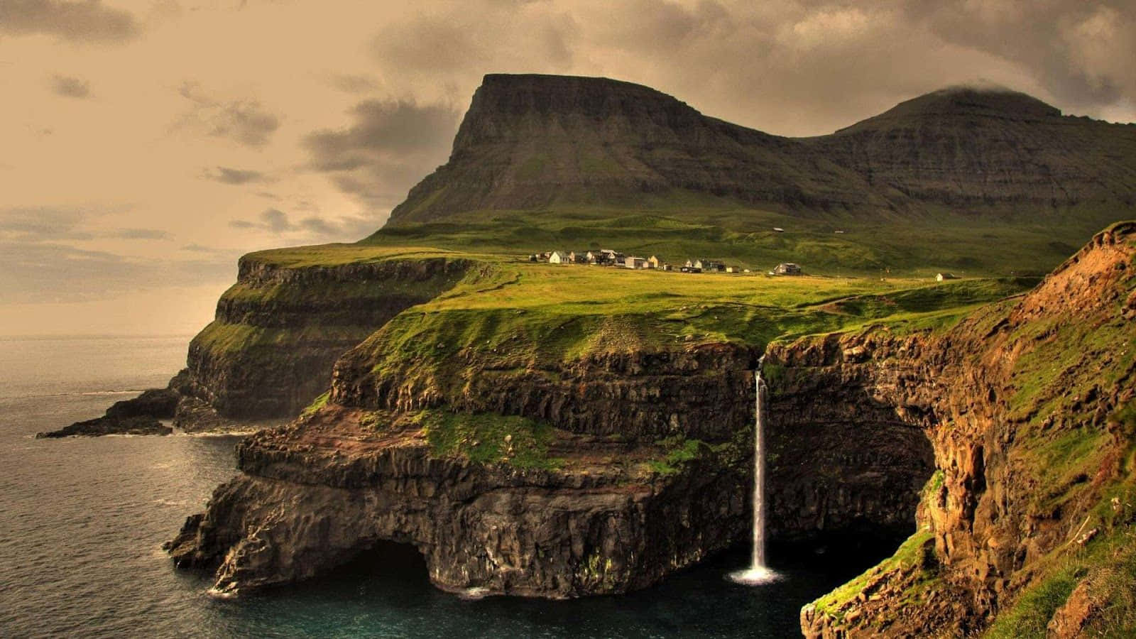 Waterfall On Cliff Ireland Desktop Background