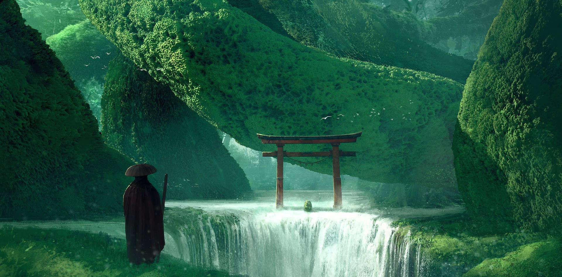 Waterfall With Gate Background