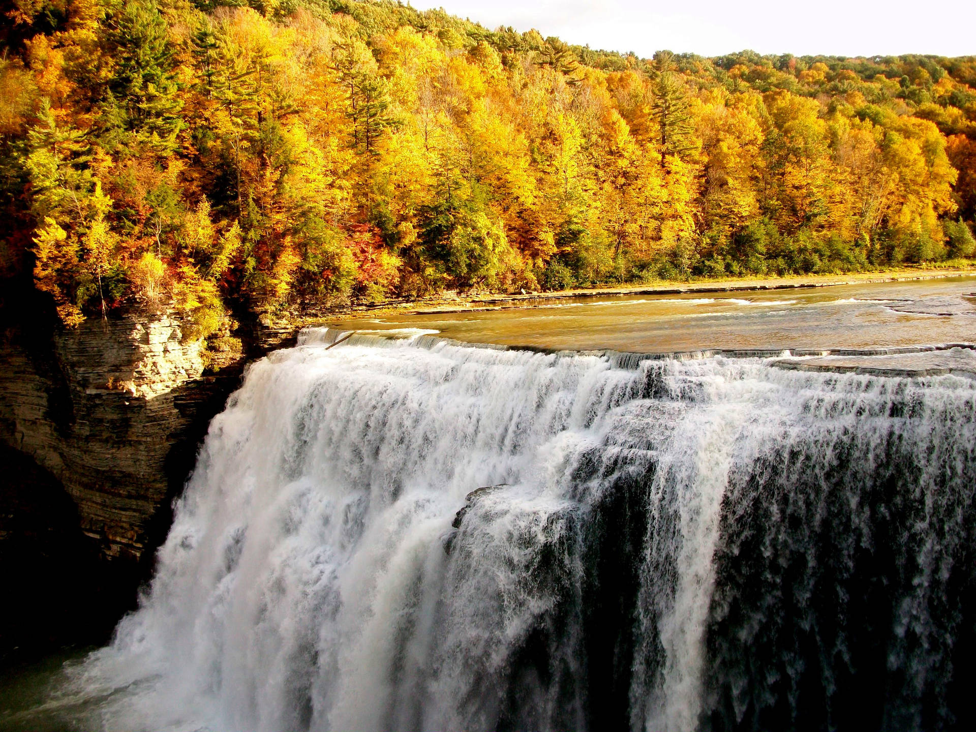 Waterfalls On Fall Background