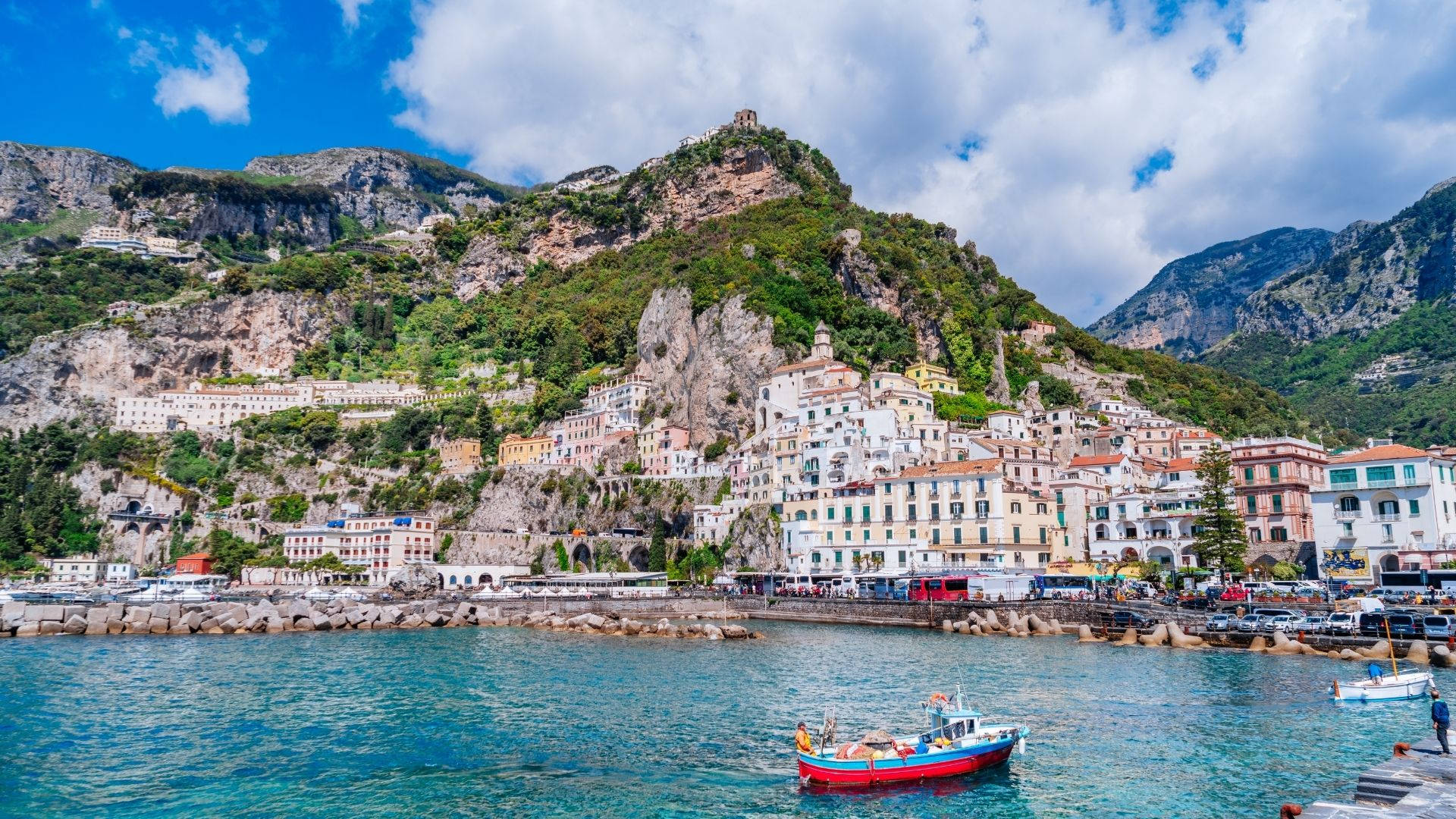 Waterfront Salerno Cityscape In Amalfi Coast Background