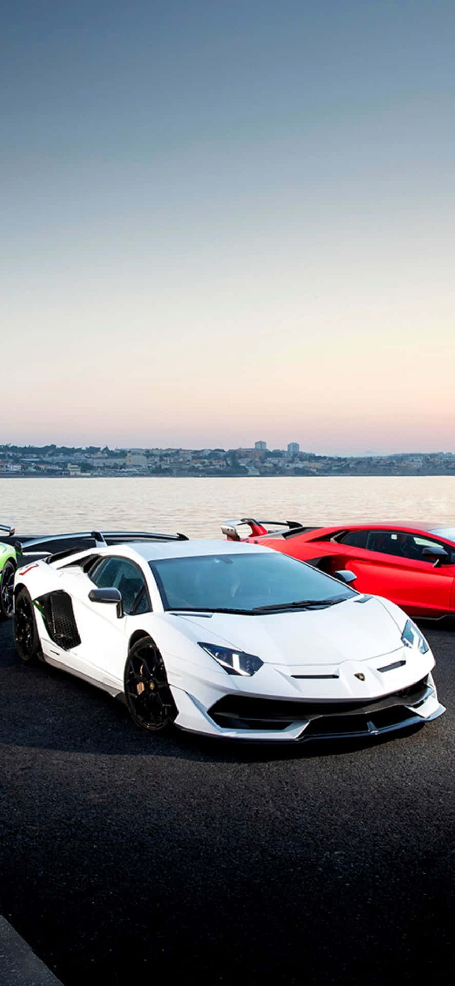 Waterfront With Cars Lamborghini Phone Background