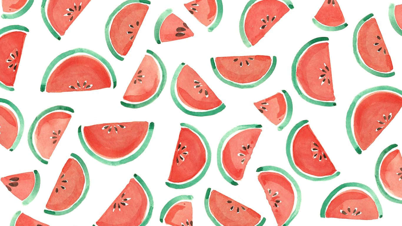 Watermelon Slices In Watercolor Pattern Background