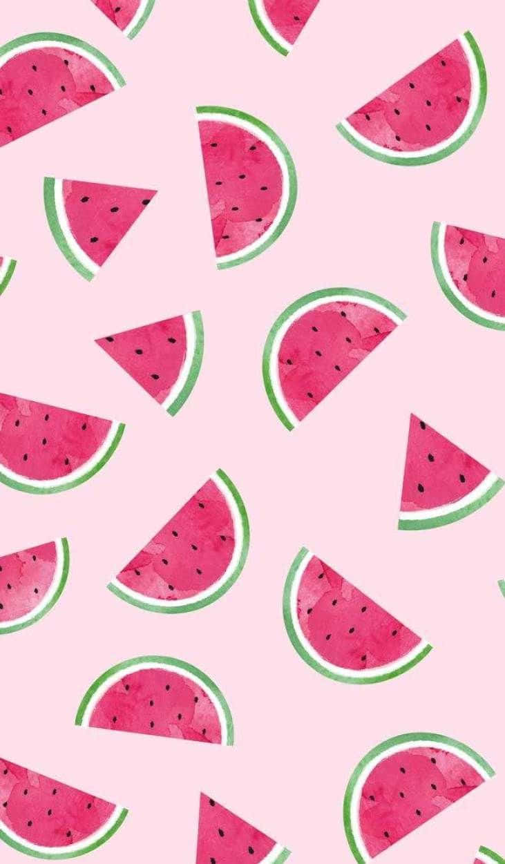 Watermelon Slices On A Pink Background Background